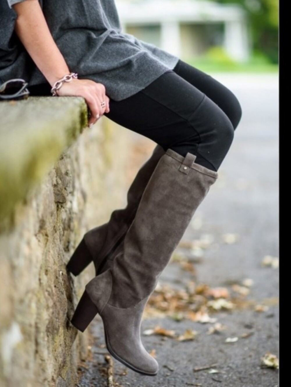 UGG Gray Suede Knee-High Block Heel Boots